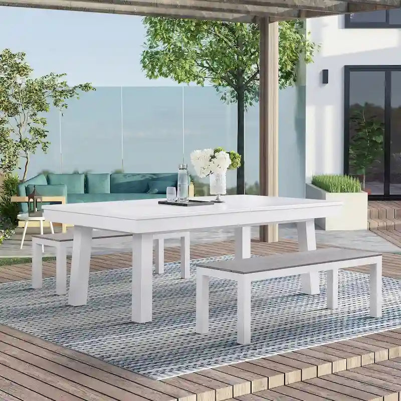 Ensemble table de billard Laguna pour intérieur/extérieur, 2,13 m (7 pi), en ardoise, avec 2 bancs et accessoires, finition blanche.
