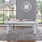 Ensemble table de billard Laguna pour intérieur/extérieur, 2,13 m (7 pi), en ardoise, avec 2 bancs et accessoires, finition blanche.