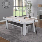 Ensemble table de billard Laguna pour intérieur/extérieur, 2,13 m (7 pi), en ardoise, avec 2 bancs et accessoires, finition blanche.
