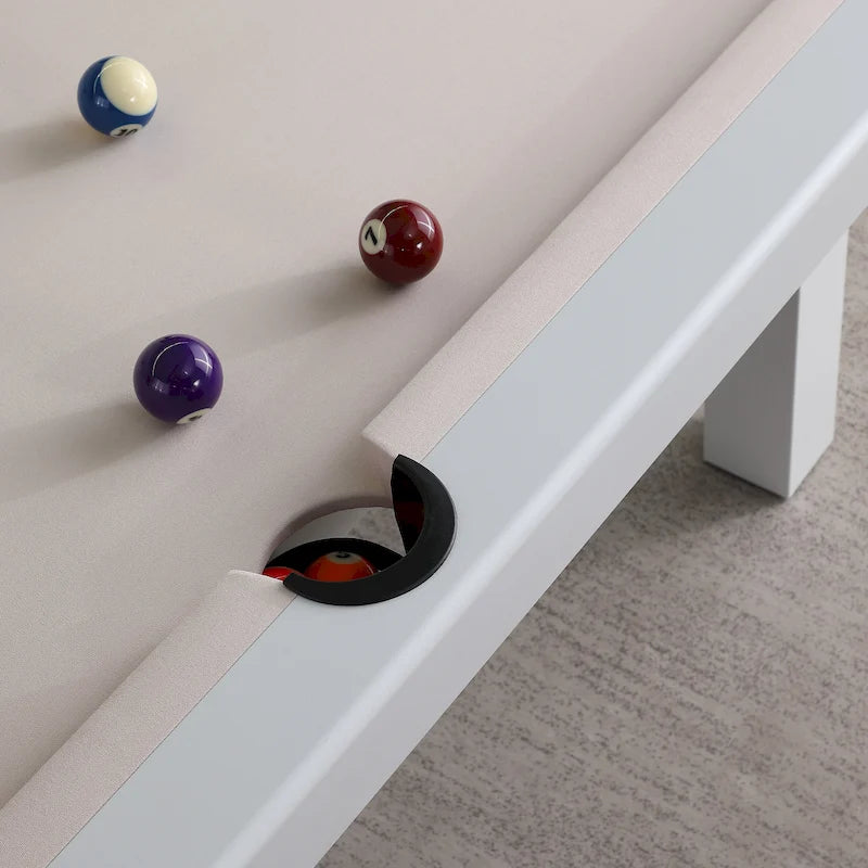 Ensemble table de billard Laguna pour intérieur/extérieur, 2,13 m (7 pi), en ardoise, avec 2 bancs et accessoires, finition blanche.