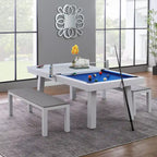 Ensemble table de billard Laguna pour intérieur/extérieur, 2,13 m (7 pi), en ardoise, avec 2 bancs et accessoires, finition blanche.