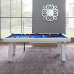 Ensemble table de billard Laguna pour intérieur/extérieur, 2,13 m (7 pi), en ardoise, avec 2 bancs et accessoires, finition blanche.