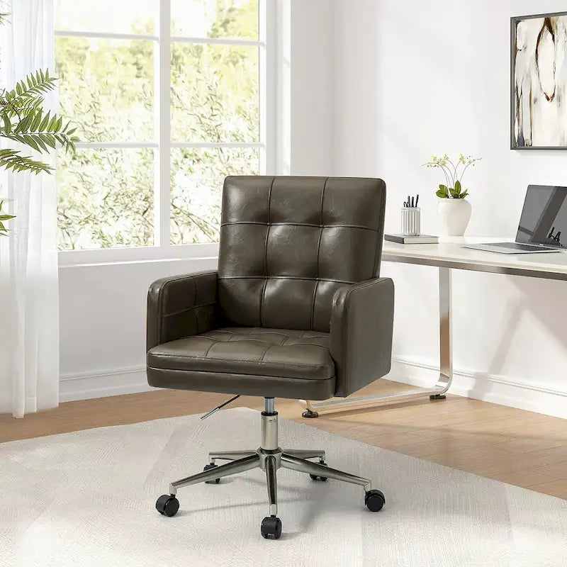 Chaise de bureau moderne Lorenz en cuir végan réglable en hauteur avec 5 roulettes par HULALA HOME