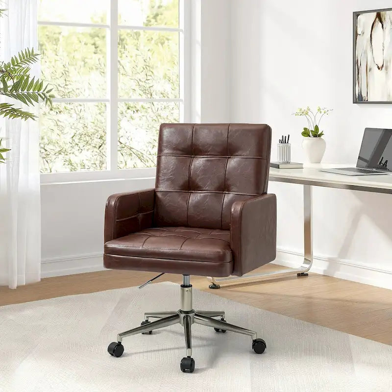 Chaise de bureau moderne Lorenz en cuir végan réglable en hauteur avec 5 roulettes par HULALA HOME