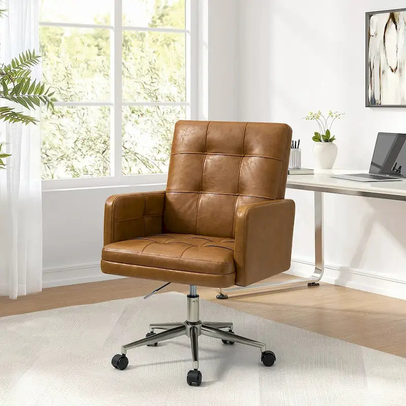 Chaise de bureau moderne Lorenz en cuir végan réglable en hauteur avec 5 roulettes par HULALA HOME