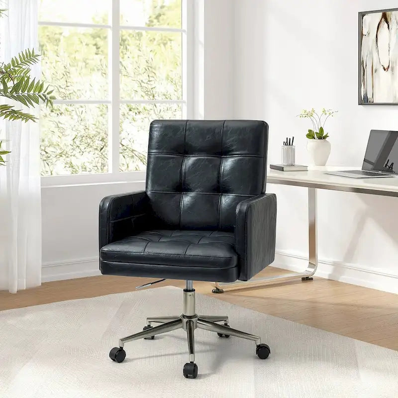 Chaise de bureau moderne Lorenz en cuir végan réglable en hauteur avec 5 roulettes par HULALA HOME