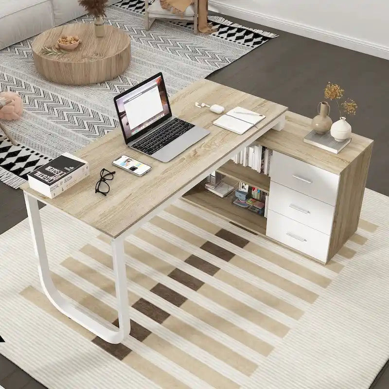 Bureau de direction en forme de L avec 3 tiroirs pour la maison et le bureau