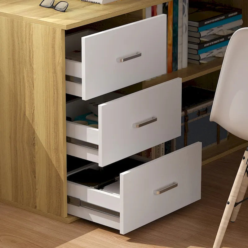 Bureau de direction en forme de L avec 3 tiroirs pour la maison et le bureau