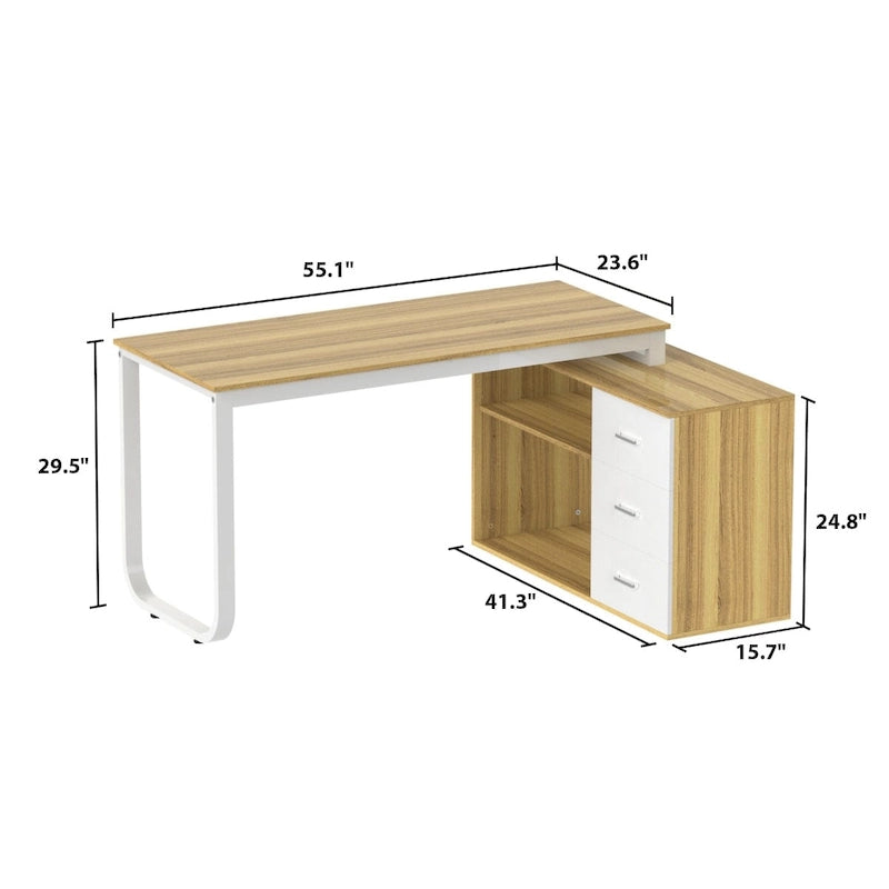 Bureau de direction en forme de L avec 3 tiroirs pour la maison et le bureau