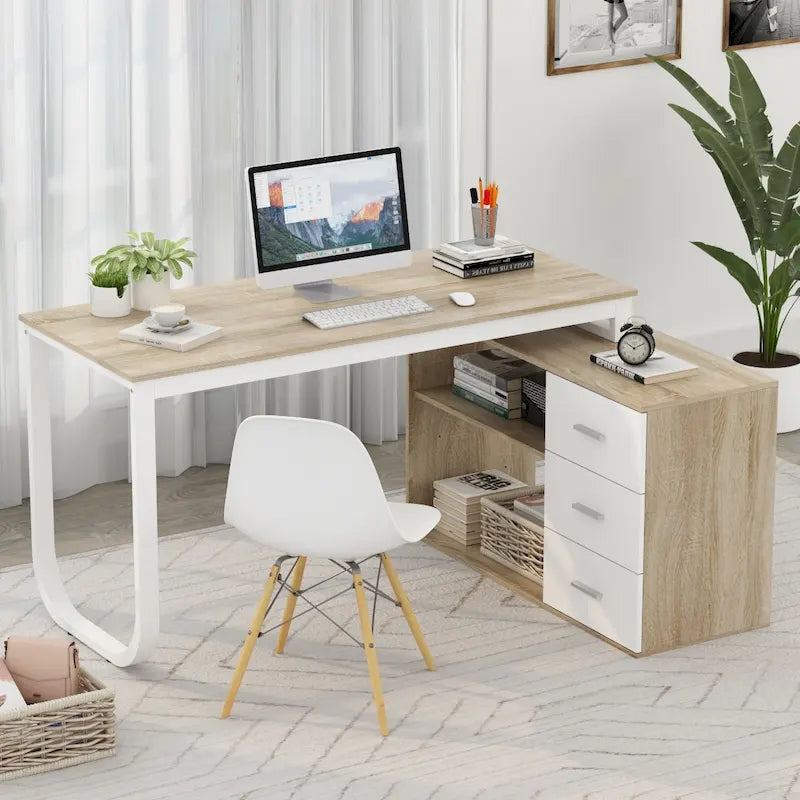 Bureau de direction en forme de L avec 3 tiroirs pour la maison et le bureau