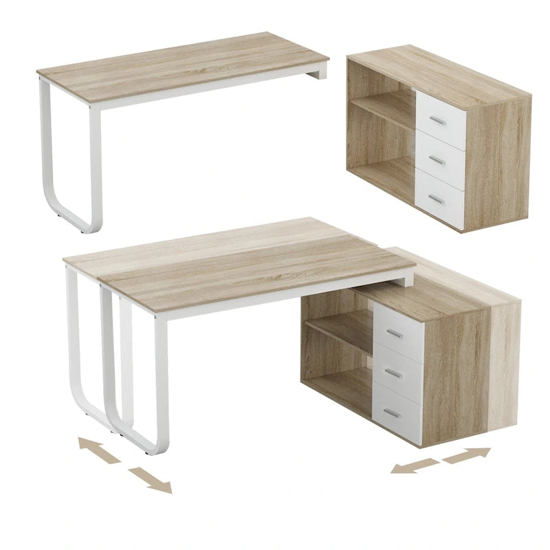 Bureau de direction en forme de L avec 3 tiroirs pour la maison et le bureau