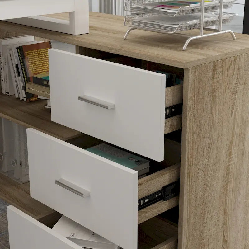Bureau de direction en forme de L avec 3 tiroirs pour la maison et le bureau