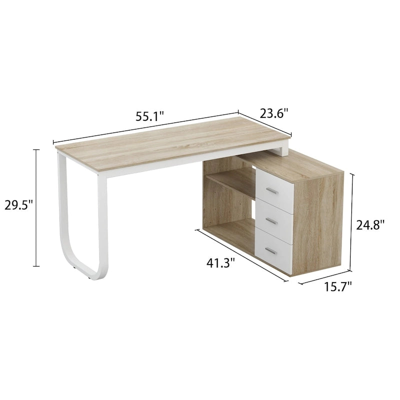 Bureau de direction en forme de L avec 3 tiroirs pour la maison et le bureau