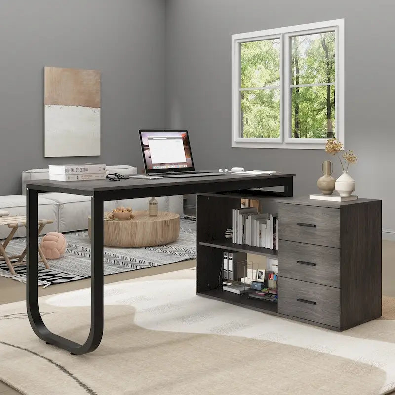 Bureau de direction en forme de L avec 3 tiroirs pour la maison et le bureau