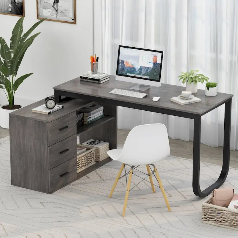 Bureau de direction en forme de L avec 3 tiroirs pour la maison et le bureau