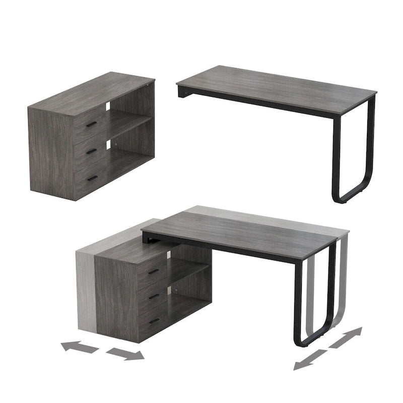 Bureau de direction en forme de L avec 3 tiroirs pour la maison et le bureau