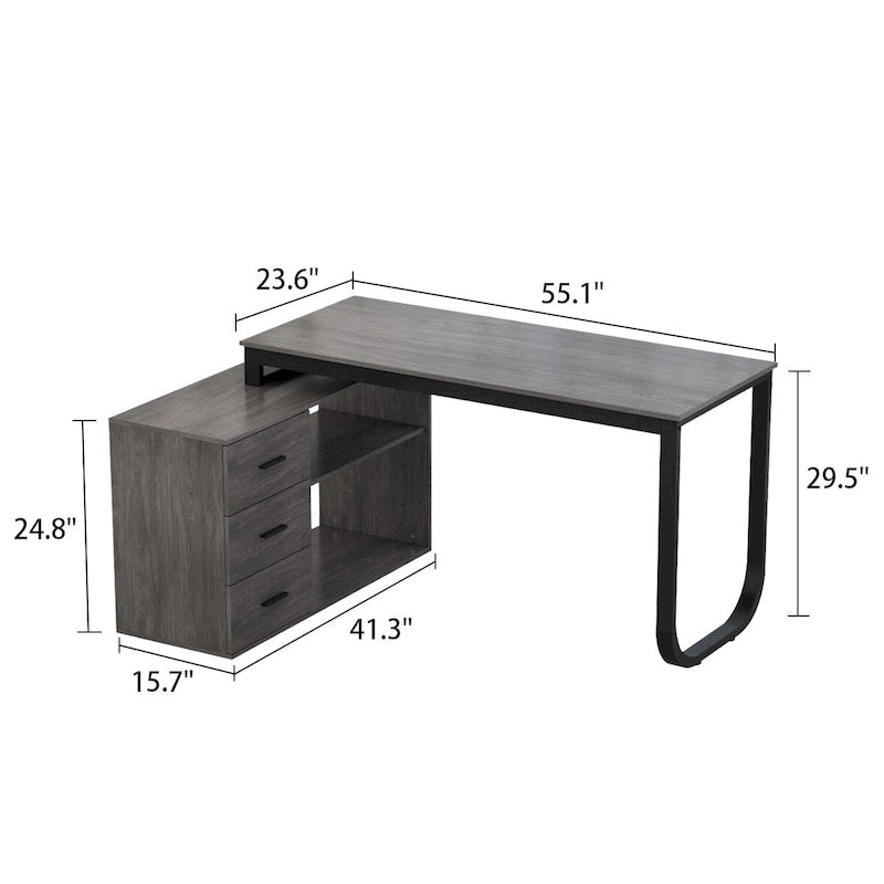 Bureau de direction en forme de L avec 3 tiroirs pour la maison et le bureau