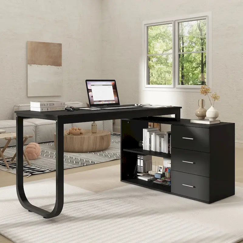 Bureau de direction en forme de L avec 3 tiroirs pour la maison et le bureau