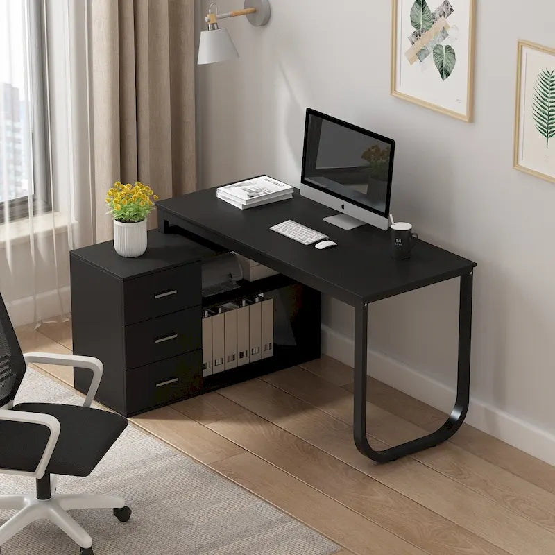 Bureau de direction en forme de L avec 3 tiroirs pour la maison et le bureau