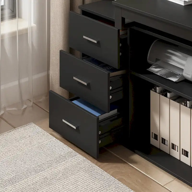 Bureau de direction en forme de L avec 3 tiroirs pour la maison et le bureau