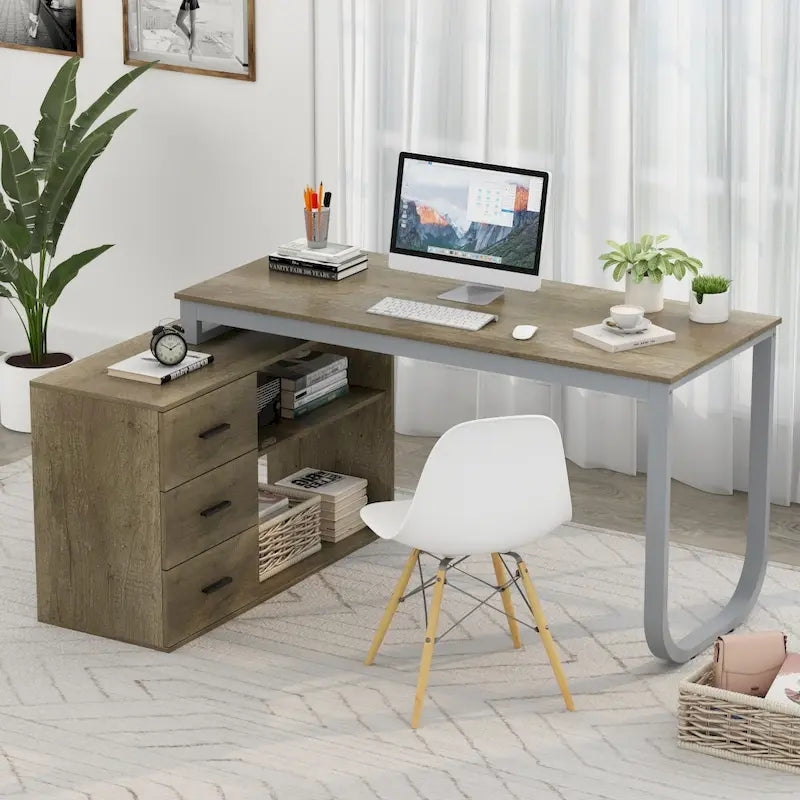 Bureau de direction en forme de L avec 3 tiroirs pour la maison et le bureau