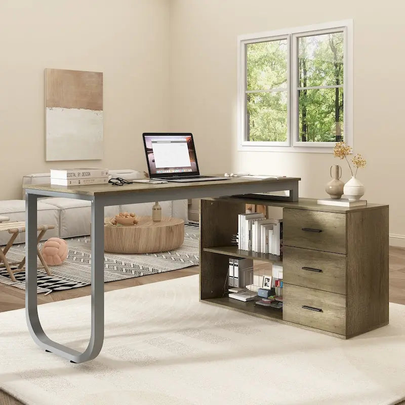 Bureau de direction en forme de L avec 3 tiroirs pour la maison et le bureau
