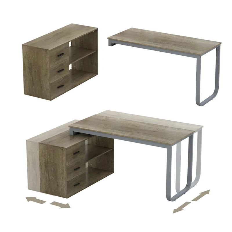 Bureau de direction en forme de L avec 3 tiroirs pour la maison et le bureau