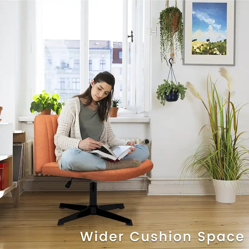 Chaise de bureau pivotante moderne BOSSIN Criss Cross Chair sans accoudoirs et sans roulettes, rembourrée en tissu.