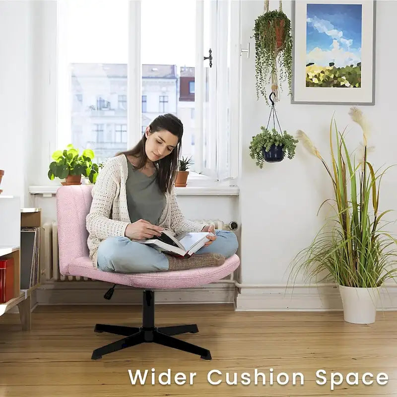 Chaise de bureau pivotante moderne BOSSIN Criss Cross Chair sans accoudoirs et sans roulettes, rembourrée en tissu.