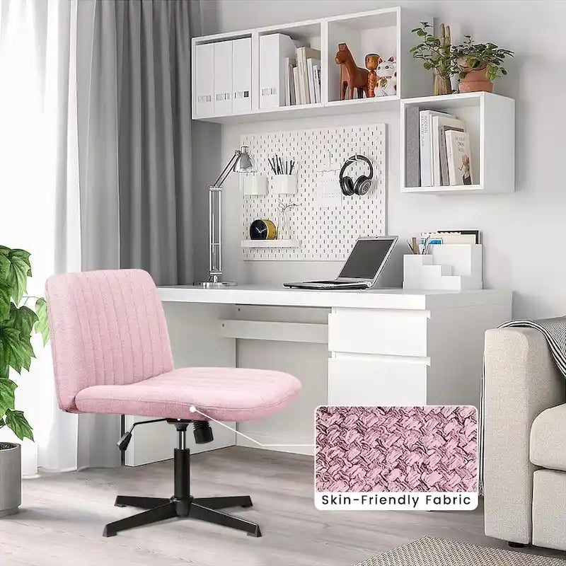 Chaise de bureau pivotante moderne BOSSIN Criss Cross Chair sans accoudoirs et sans roulettes, rembourrée en tissu.