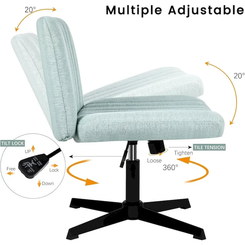 Chaise de bureau pivotante moderne BOSSIN Criss Cross Chair sans accoudoirs et sans roulettes, rembourrée en tissu.