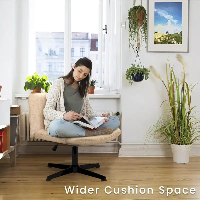 Chaise de bureau pivotante moderne BOSSIN Criss Cross Chair sans accoudoirs et sans roulettes, rembourrée en tissu.
