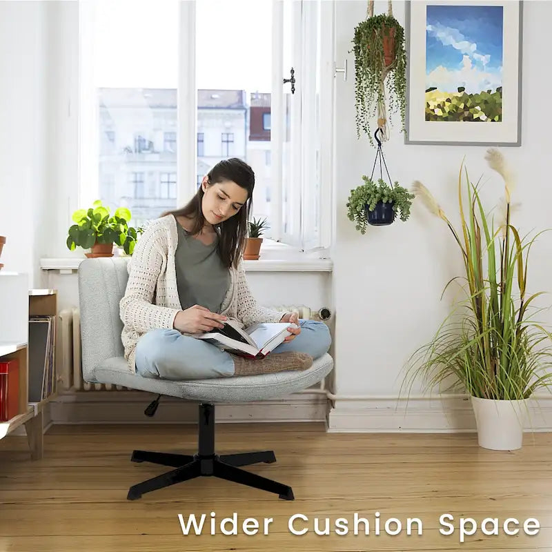 Chaise de bureau pivotante moderne BOSSIN Criss Cross Chair sans accoudoirs et sans roulettes, rembourrée en tissu.