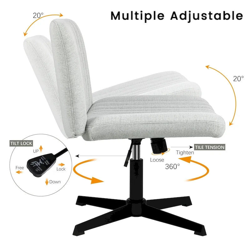 Chaise de bureau pivotante moderne BOSSIN Criss Cross Chair sans accoudoirs et sans roulettes, rembourrée en tissu.