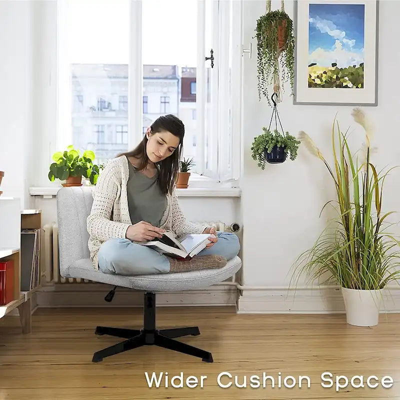 Chaise de bureau pivotante moderne BOSSIN Criss Cross Chair sans accoudoirs et sans roulettes, rembourrée en tissu.