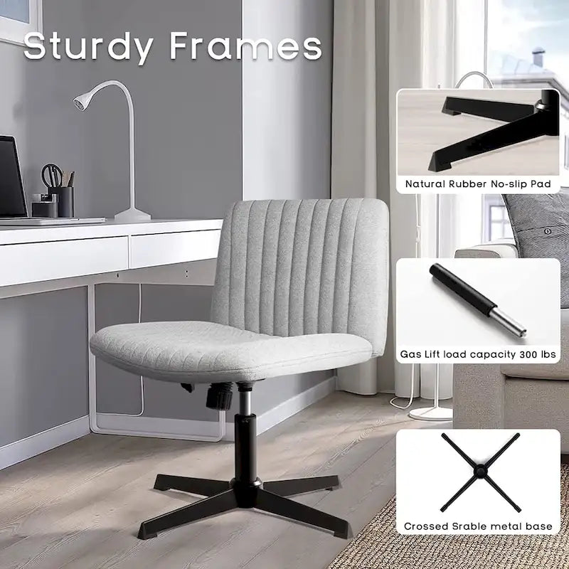 Chaise de bureau pivotante moderne BOSSIN Criss Cross Chair sans accoudoirs et sans roulettes, rembourrée en tissu.