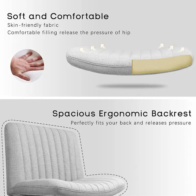 Chaise de bureau pivotante moderne BOSSIN Criss Cross Chair sans accoudoirs et sans roulettes, rembourrée en tissu.
