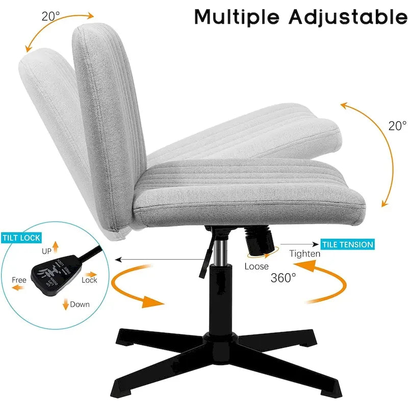 Chaise de bureau pivotante moderne BOSSIN Criss Cross Chair sans accoudoirs et sans roulettes, rembourrée en tissu.
