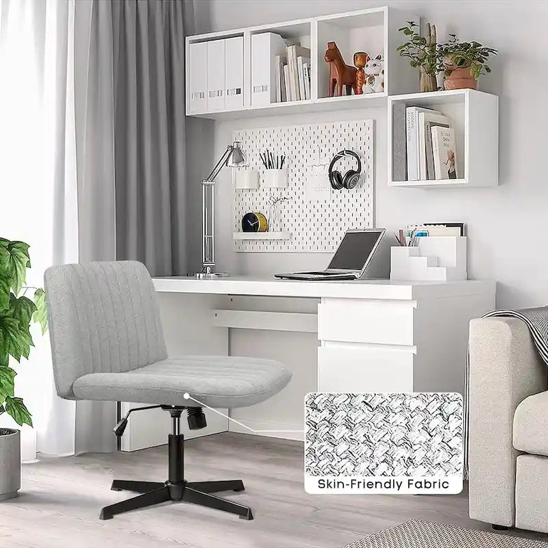 Chaise de bureau pivotante moderne BOSSIN Criss Cross Chair sans accoudoirs et sans roulettes, rembourrée en tissu.