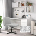 Chaise de bureau pivotante moderne BOSSIN Criss Cross Chair sans accoudoirs et sans roulettes, rembourrée en tissu.