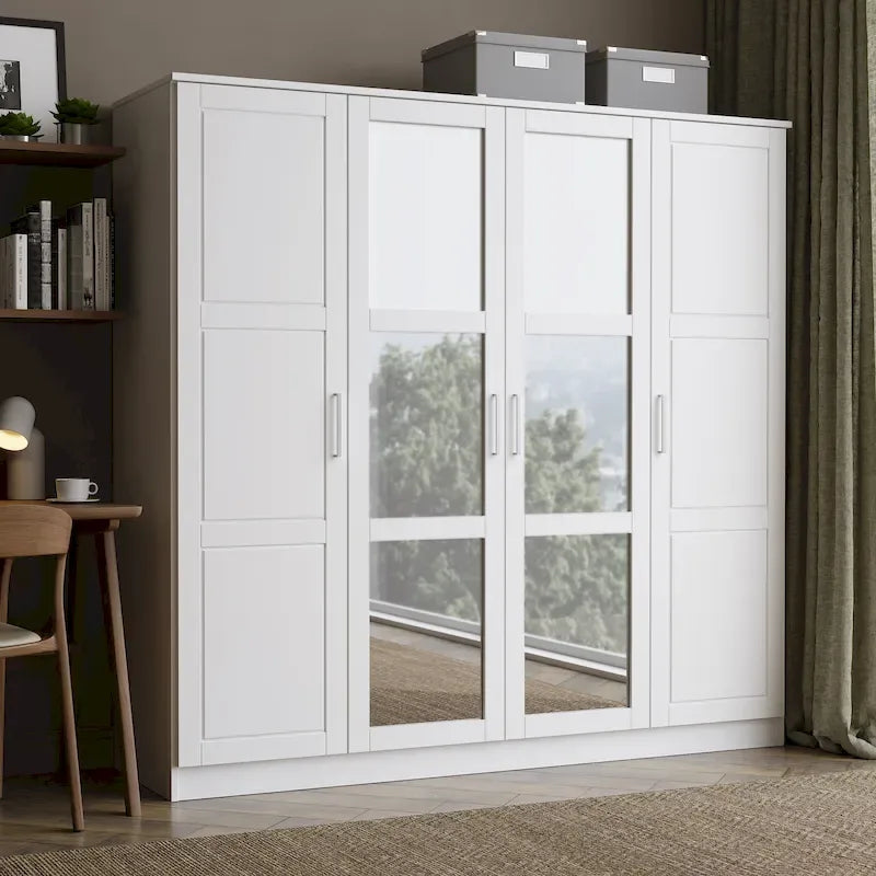 Armoire Cosmo 4 portes 100 % bois massif avec portes en bois massif ou miroir, par Palace Imports
