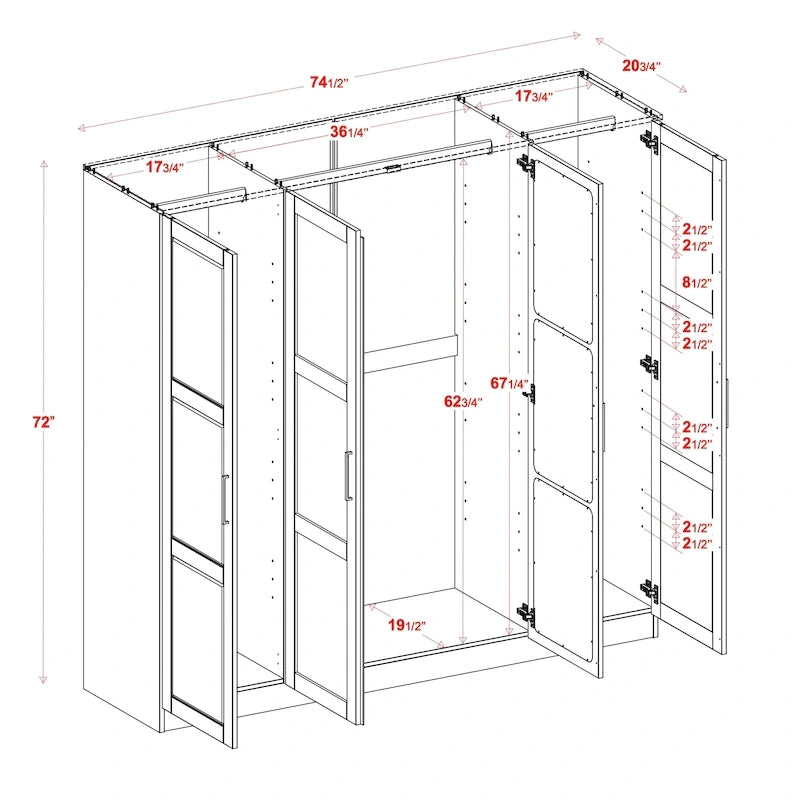 Armoire Cosmo 4 portes 100 % bois massif avec portes en bois massif ou miroir, par Palace Imports