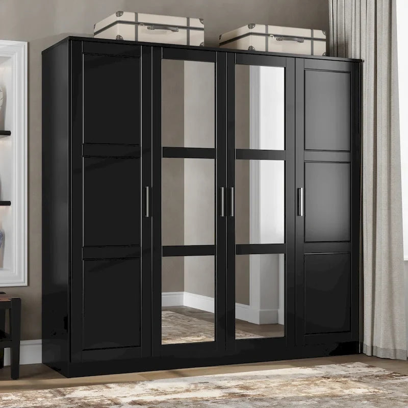 Armoire Cosmo 4 portes 100 % bois massif avec portes en bois massif ou miroir, par Palace Imports