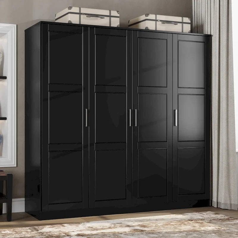 Armoire Cosmo 4 portes 100 % bois massif avec portes en bois massif ou miroir, par Palace Imports