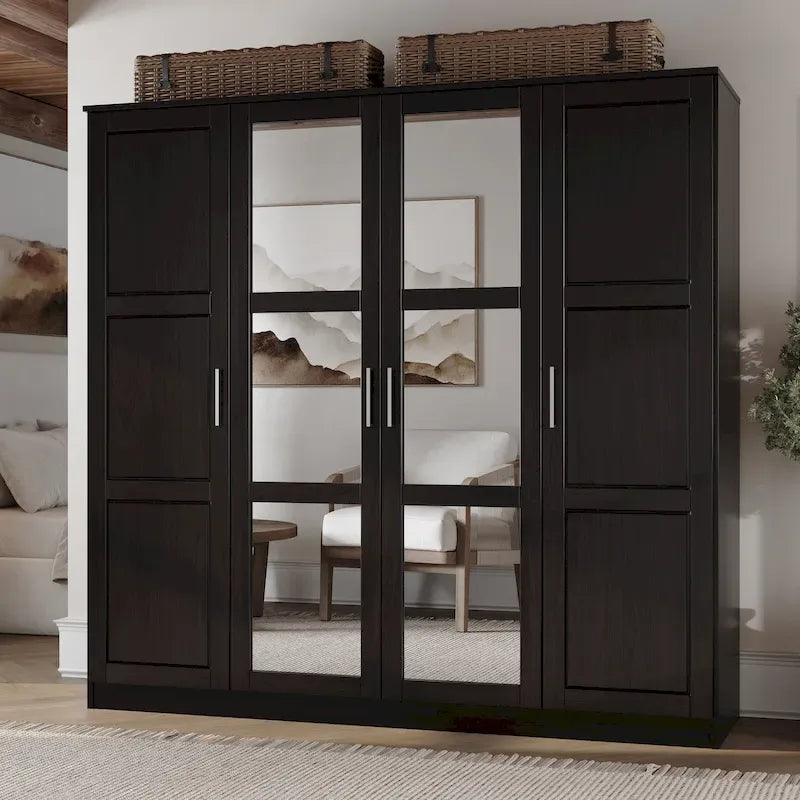 Armoire Cosmo 4 portes 100 % bois massif avec portes en bois massif ou miroir, par Palace Imports