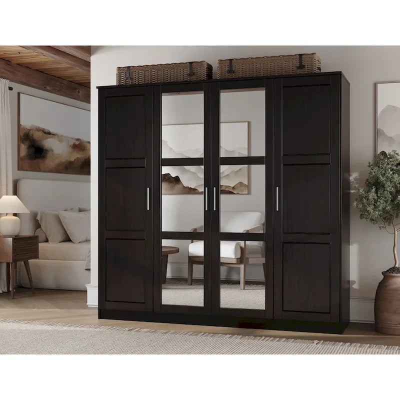 Armoire Cosmo 4 portes 100 % bois massif avec portes en bois massif ou miroir, par Palace Imports
