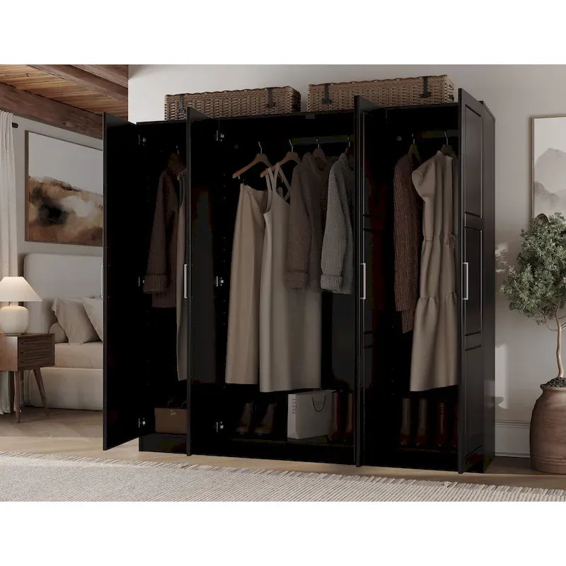 Armoire Cosmo 4 portes 100 % bois massif avec portes en bois massif ou miroir, par Palace Imports