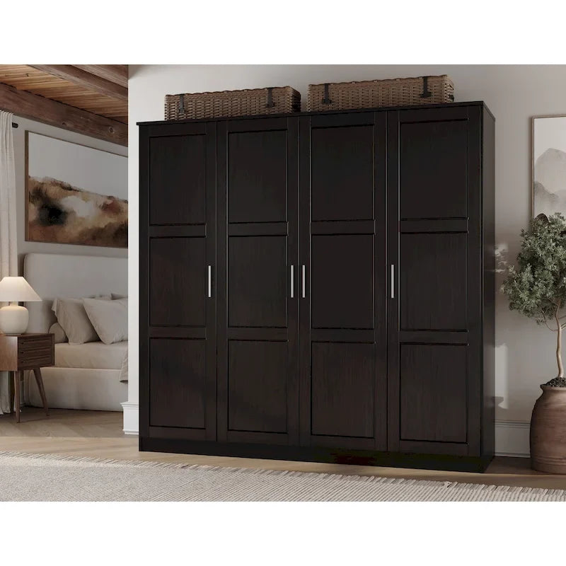 Armoire Cosmo 4 portes 100 % bois massif avec portes en bois massif ou miroir, par Palace Imports