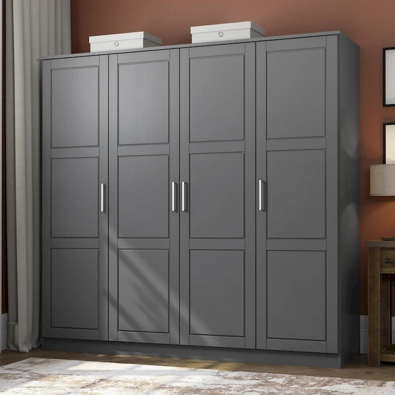 Armoire Cosmo 4 portes 100 % bois massif avec portes en bois massif ou miroir, par Palace Imports
