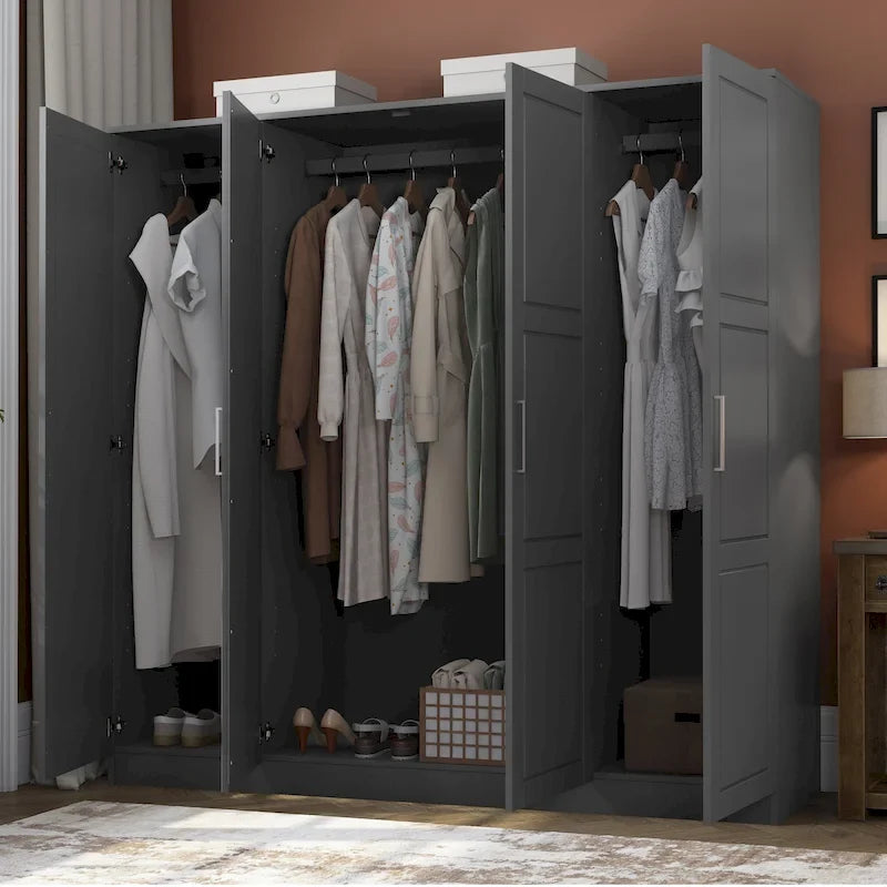 Armoire Cosmo 4 portes 100 % bois massif avec portes en bois massif ou miroir, par Palace Imports